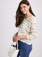 Multi-Striped Pointelle Knit Sweater