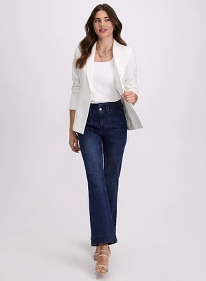Single-Button Blazer & Flare Leg Jeans