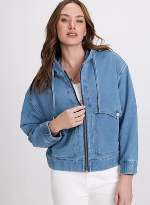 Hooded Denim Bomber Jacket