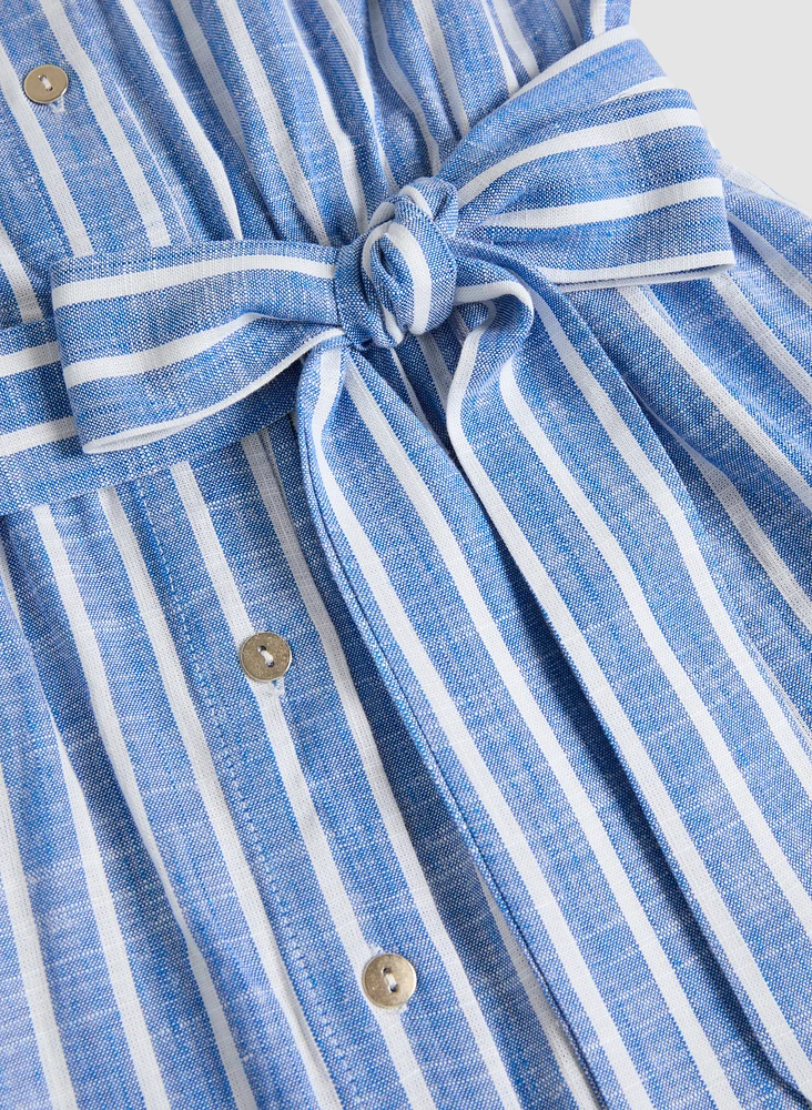 Midi Striped Linen Blend Dress