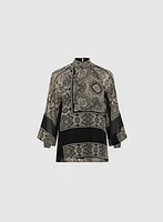Scarf Print Mock Neck Blouse