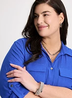 Blouse à manches roulées en mélange de lin