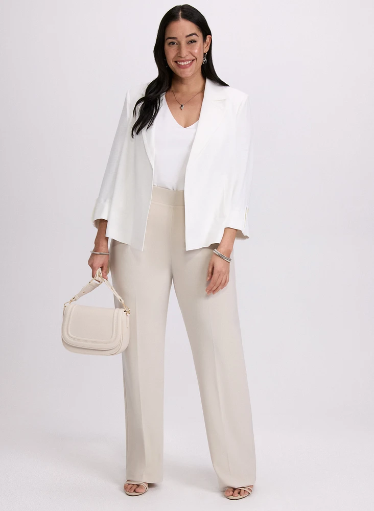 Open Crinkle Jacket & Pull-On Wide-Leg Pants
