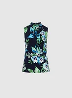 High Neck Self-Tie Floral Top