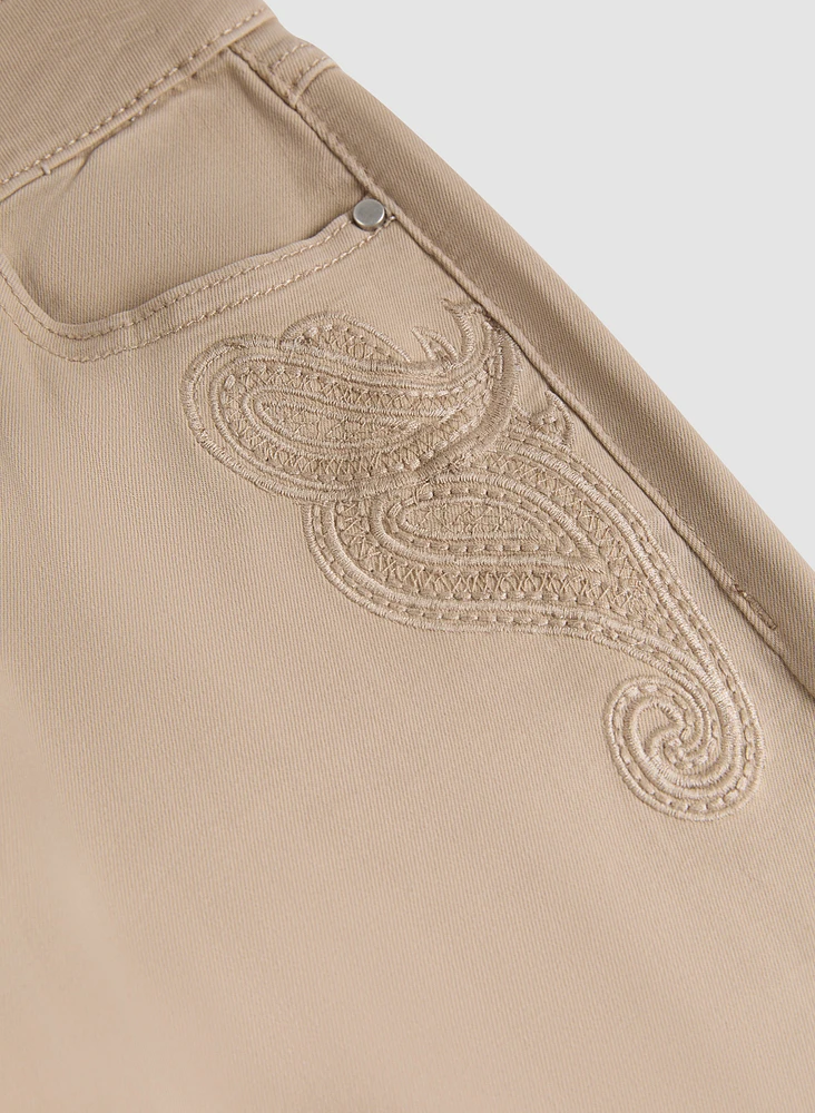 Embroidered Straight Leg Denim Pants
