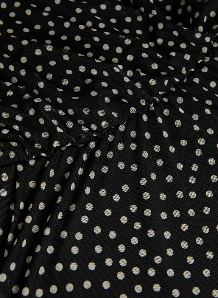 Self-Sash Polka Dot Dress