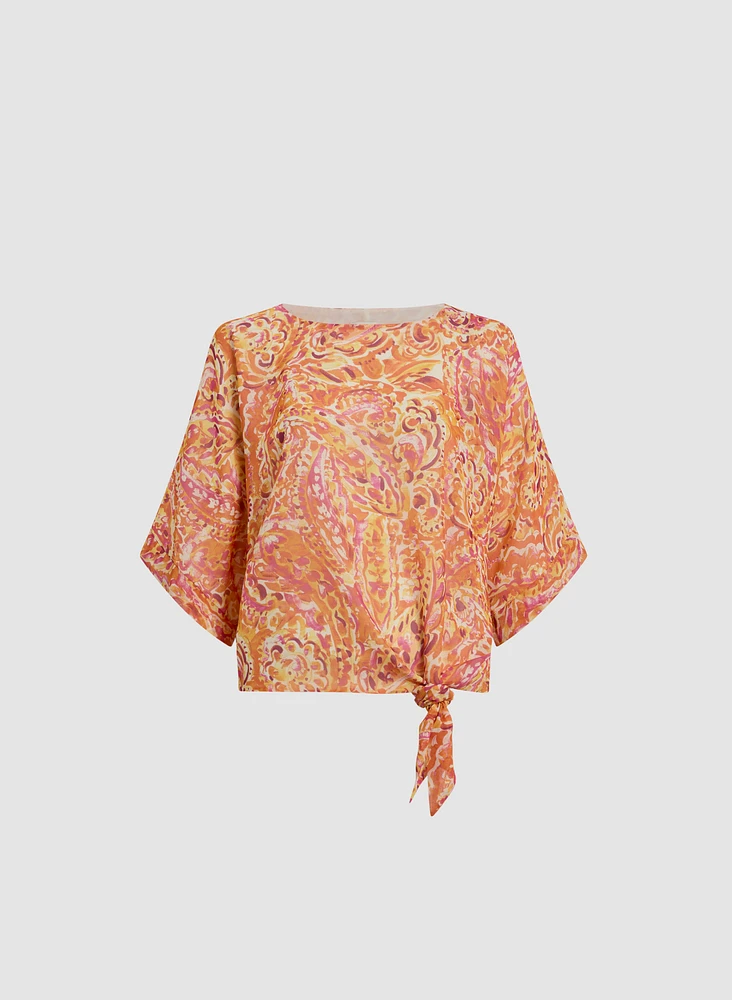Tie-Waist Poncho-Style Blouse