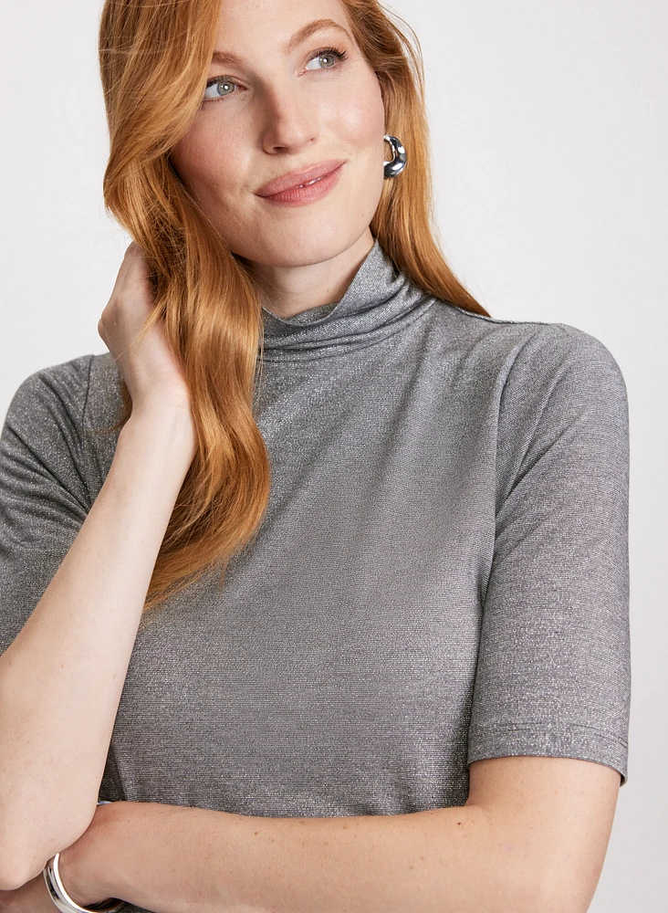 Metallic Knit Turtleneck Top