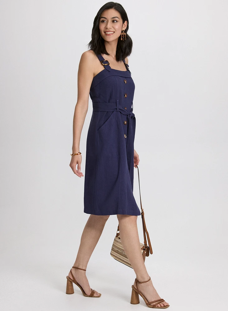 Linen-Blend Button-Down Dress