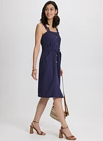 Linen-Blend Button-Down Dress