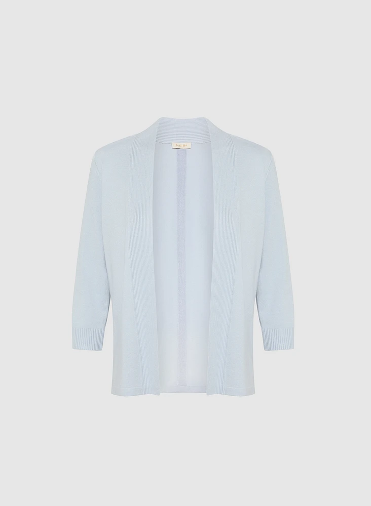 Ribbed Trim Open-Front Cardigan