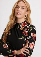 Ruched Mock-Neck Midi Dress