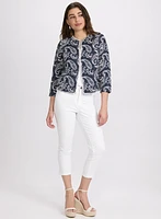 Paisley Embroidered Jacket & Crochet Trim Denim Capris