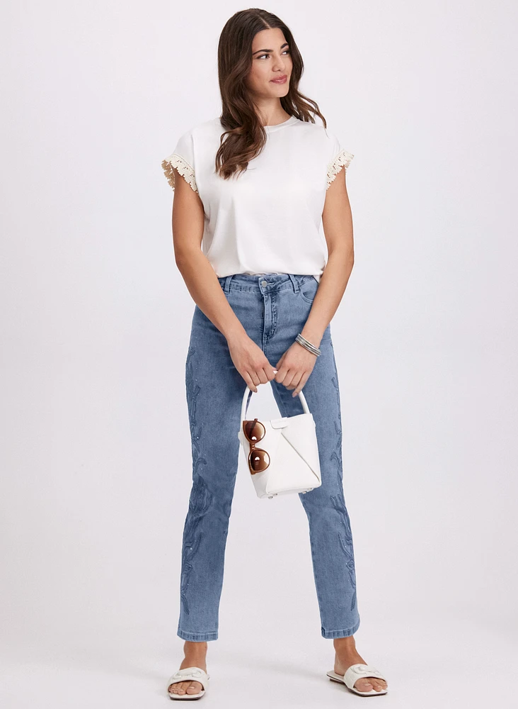 Embroidered Straight-Leg Jeans
