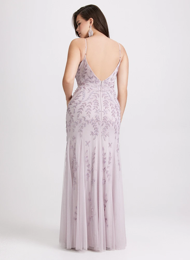 Robe de soirée à feuilles paillettes