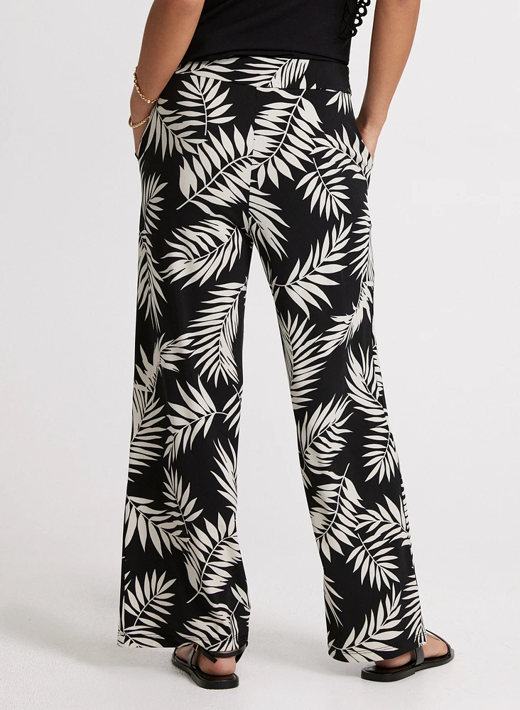Palm Print Wide-Leg Pants