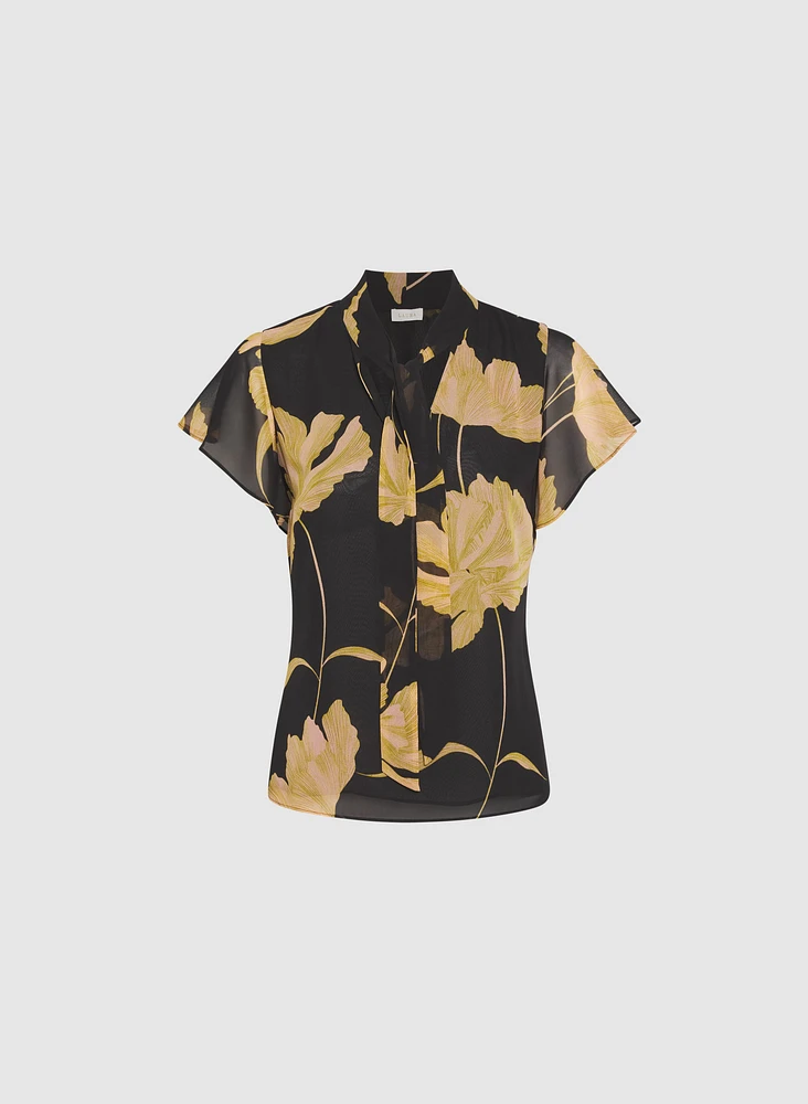 Floral Tie-Neck Blouse
