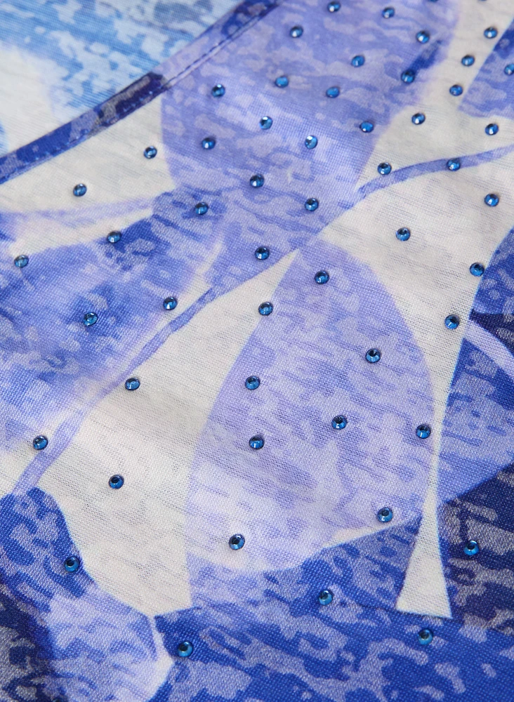 T-shirt à motif de feuilles embelli