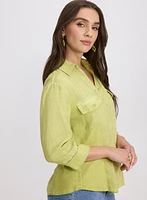 Linen-Blend Crosshatch Detail Blouse