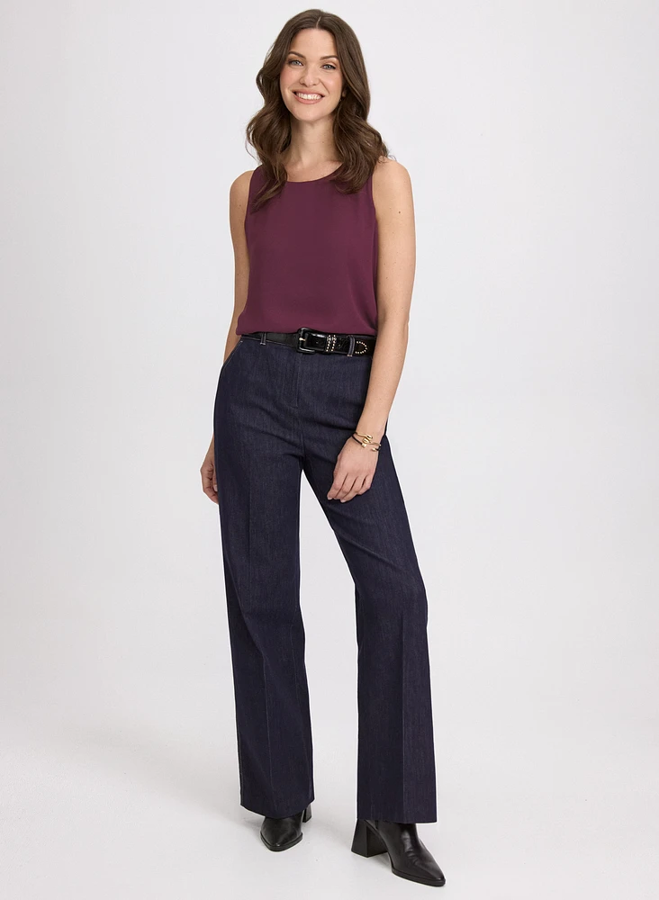 Layered Sleeveless Blouse & Olivia Bar Trim Wide-Leg Pants