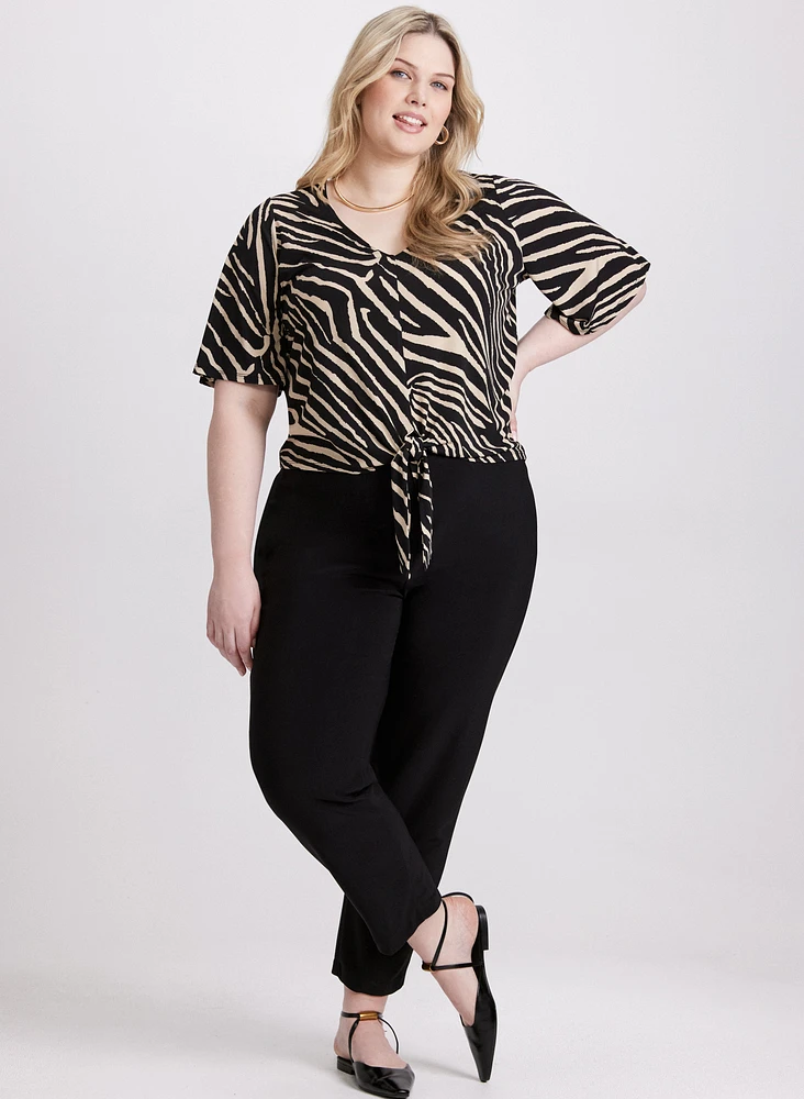 Tied-Hem Zebra Print Top