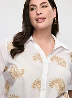Paisley Embroidered Tie-Front Blouse