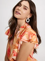 Tropical Print Tiered Sleeve Blouse