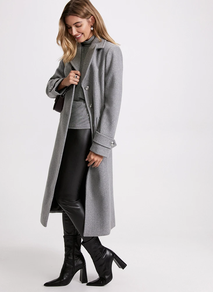 Embossed Button Wool-Blend Coat
