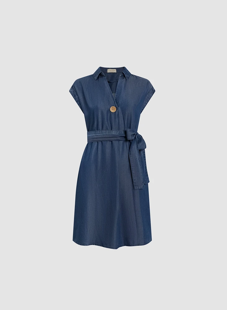 Tie Belt Short Tencel Dress