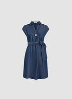 Tie Belt Short Tencel Dress