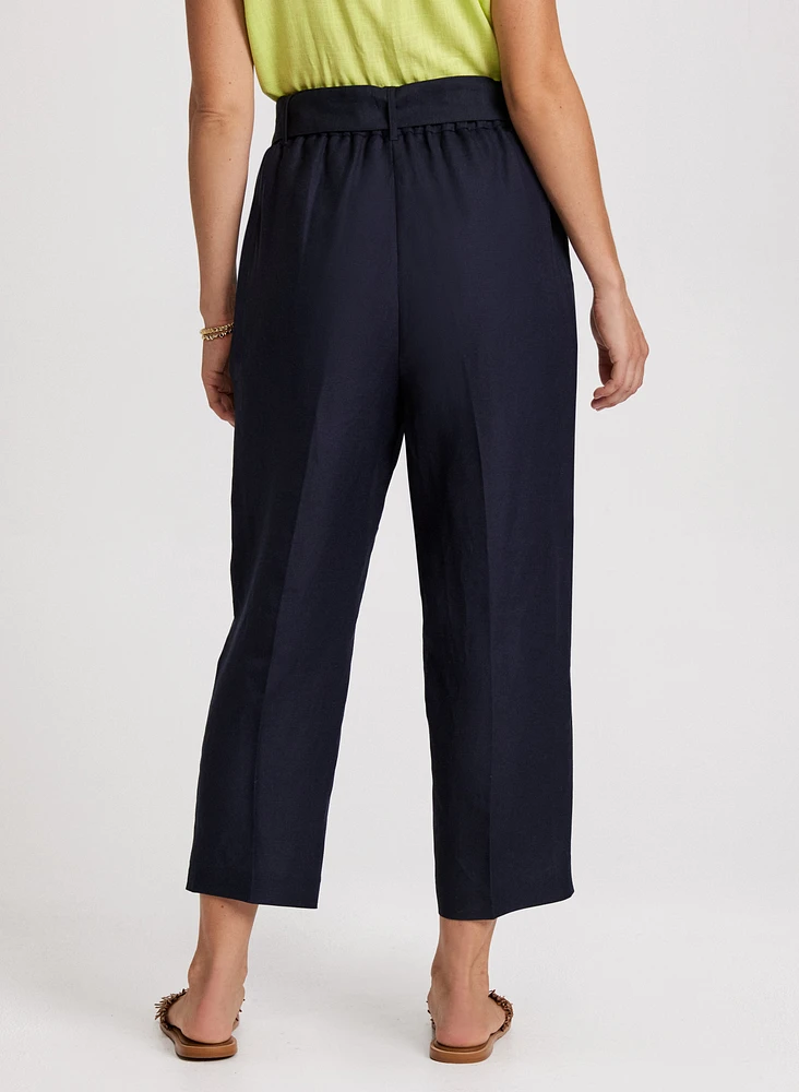 Belted Linen-Blend Capris