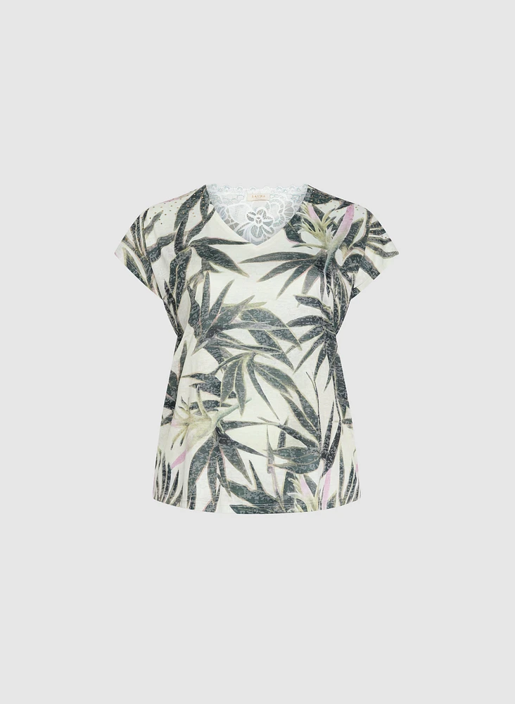 Embellished Palm Print T-Shirt