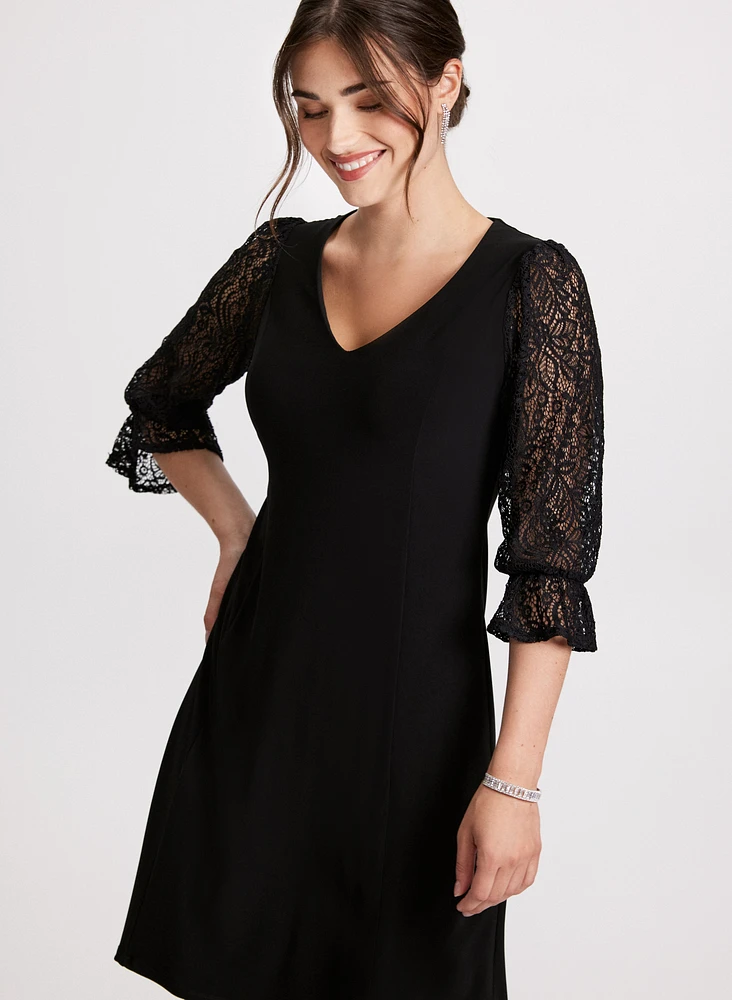 V-Neck Lace Detail Evening Dress