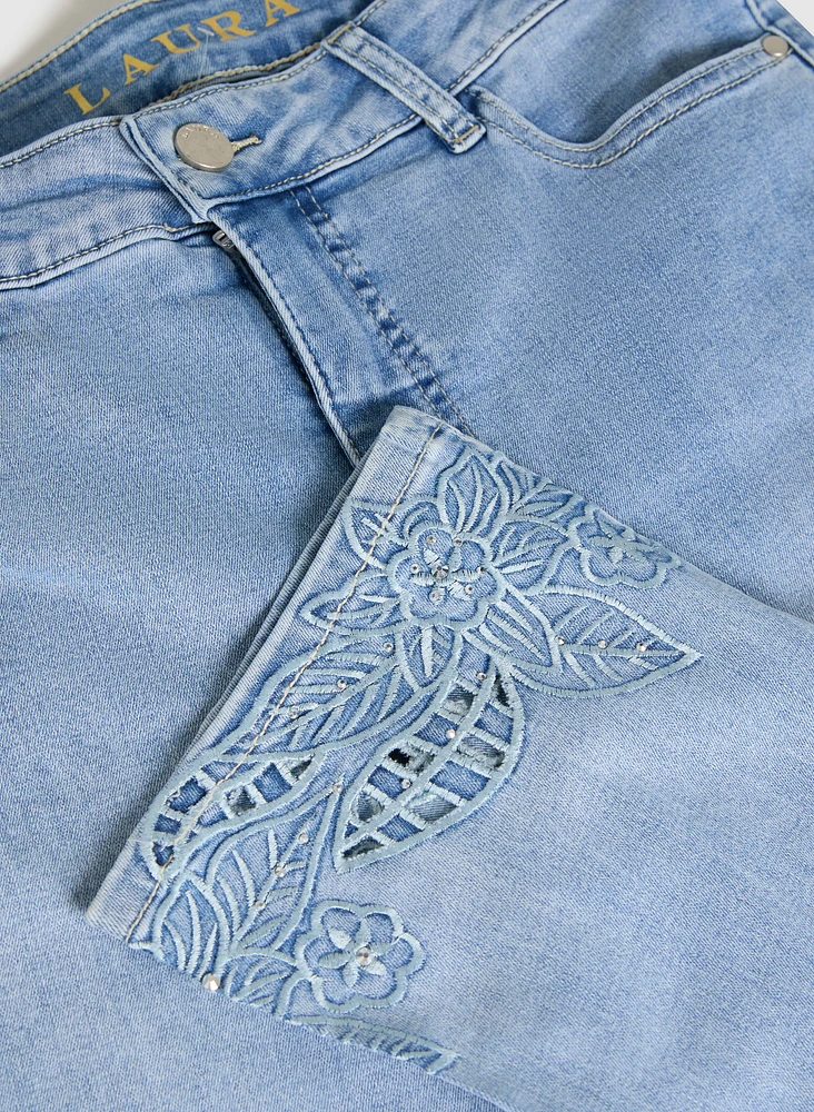 Embroidered Capri Jeans