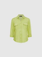 Linen-Blend Crosshatch Detail Blouse