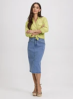 Linen-Blend Crosshatch Detail Blouse