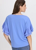 Plissé Ruffle Sleeve Top