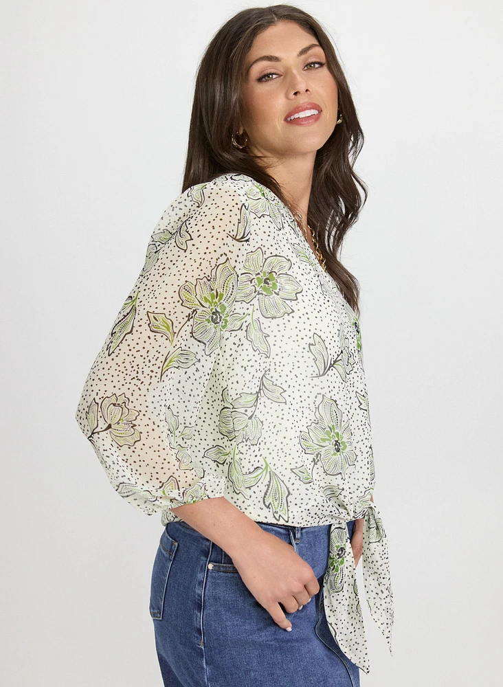 Floral Tied Hem Blouse