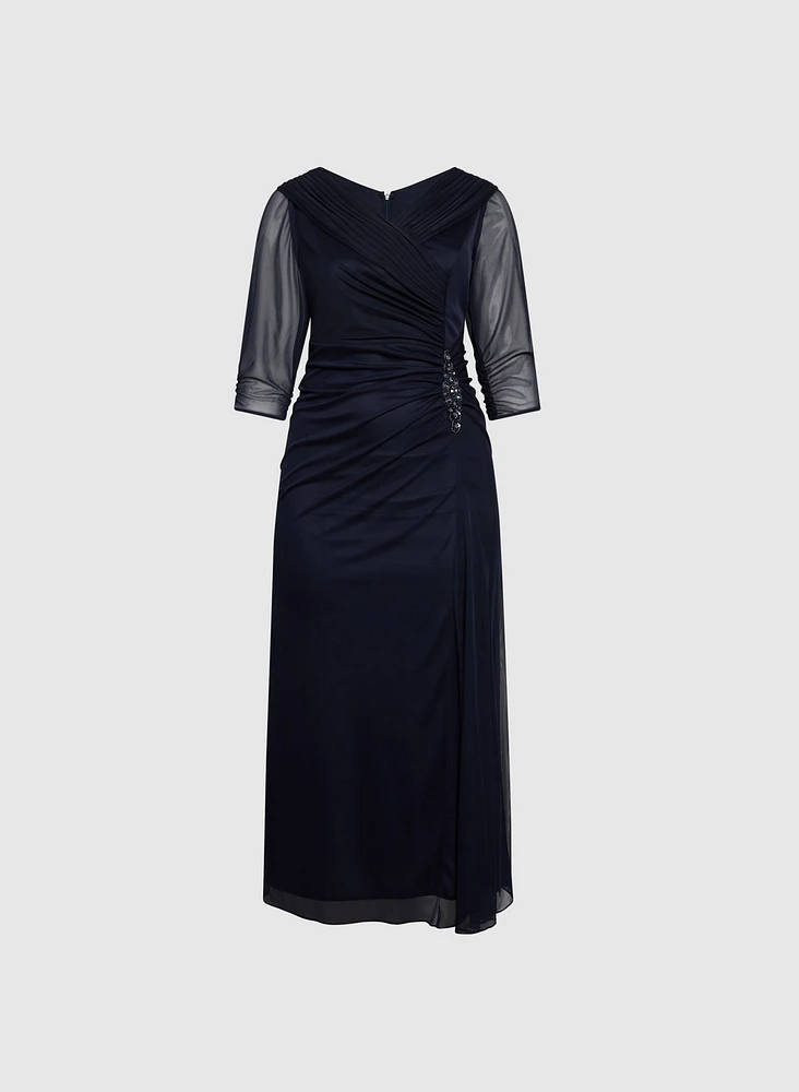 Sparkling Brooch Evening Dress