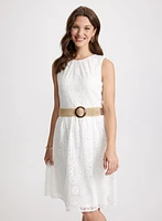 Belted Fit-&-Flare Crochet Dress