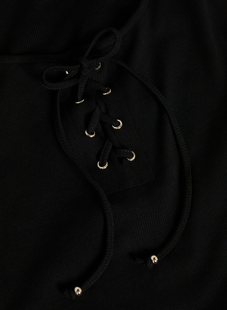 Lace-Up Ribbed Tank