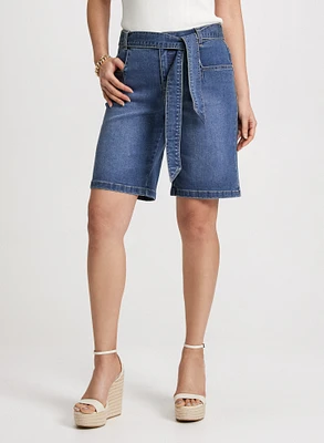 Short en denim avec ceinture à nouer