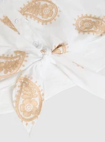 Paisley Embroidered Tie-Front Blouse