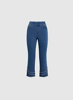 Pull-On Frayed Denim Capris