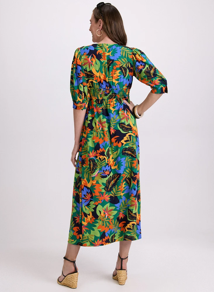 Robe tropical à manches bouffantes
