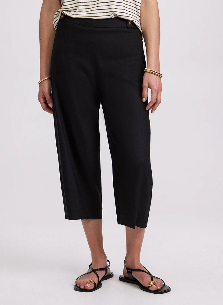 Linen-Blend Wide-Leg Capris