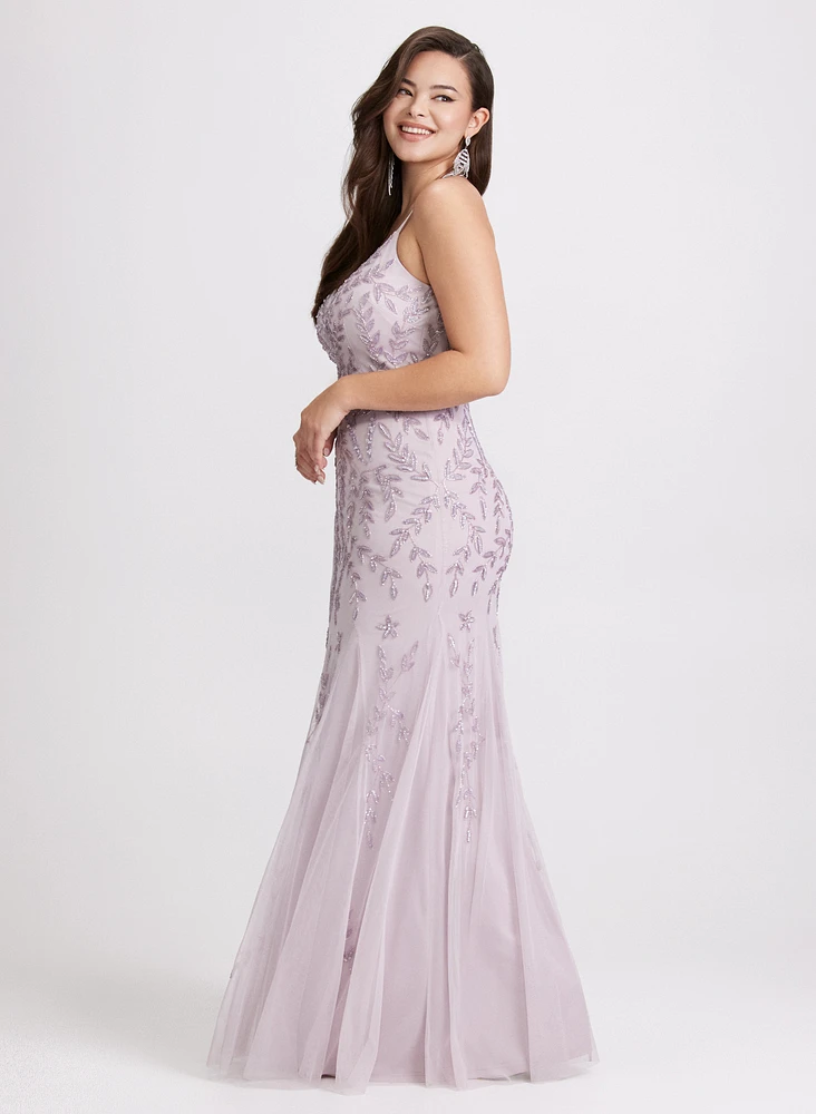 Robe de soirée à feuilles paillettes