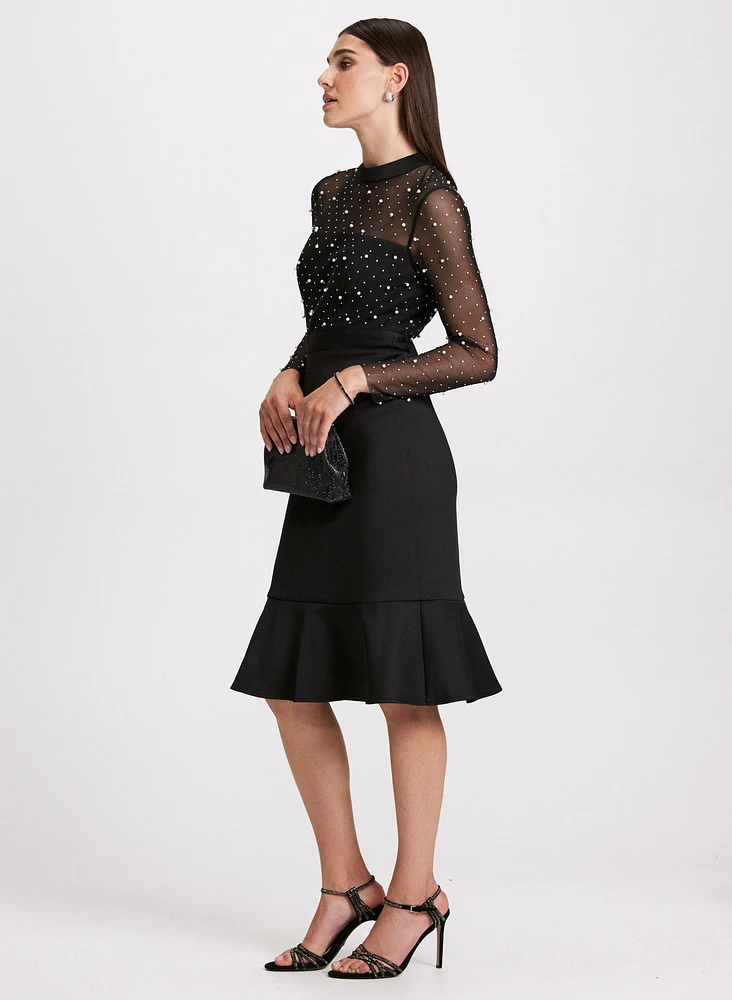 Pearl Embellished Mesh Detail Dress