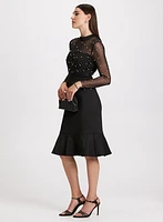 Pearl Embellished Mesh Detail Dress