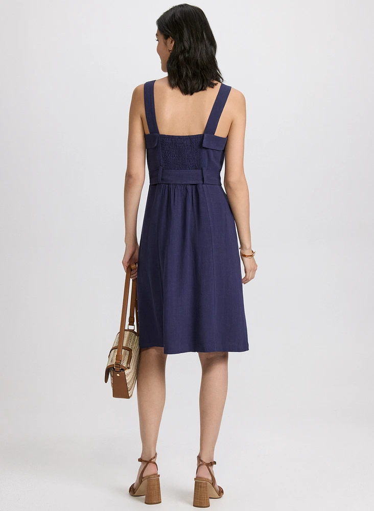 Linen-Blend Button-Down Dress